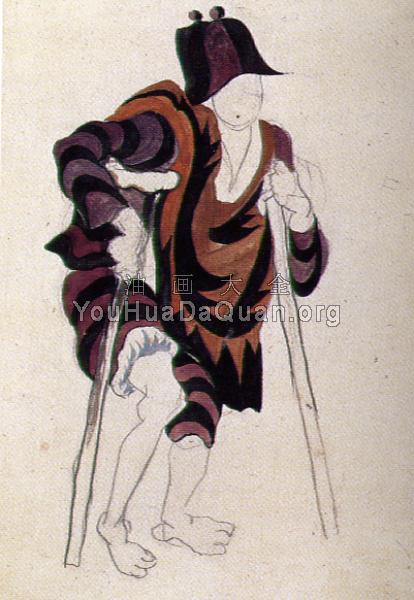 芭蕾舞剧《三角帽》服装设计：拄拐杖的老人 - 巴勃罗·毕加索